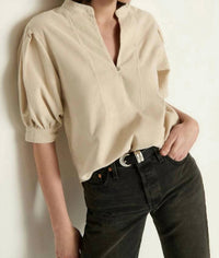 Nation LTD Emmett Crisp Collar Top in moonbeam - women's blouse - detail view
