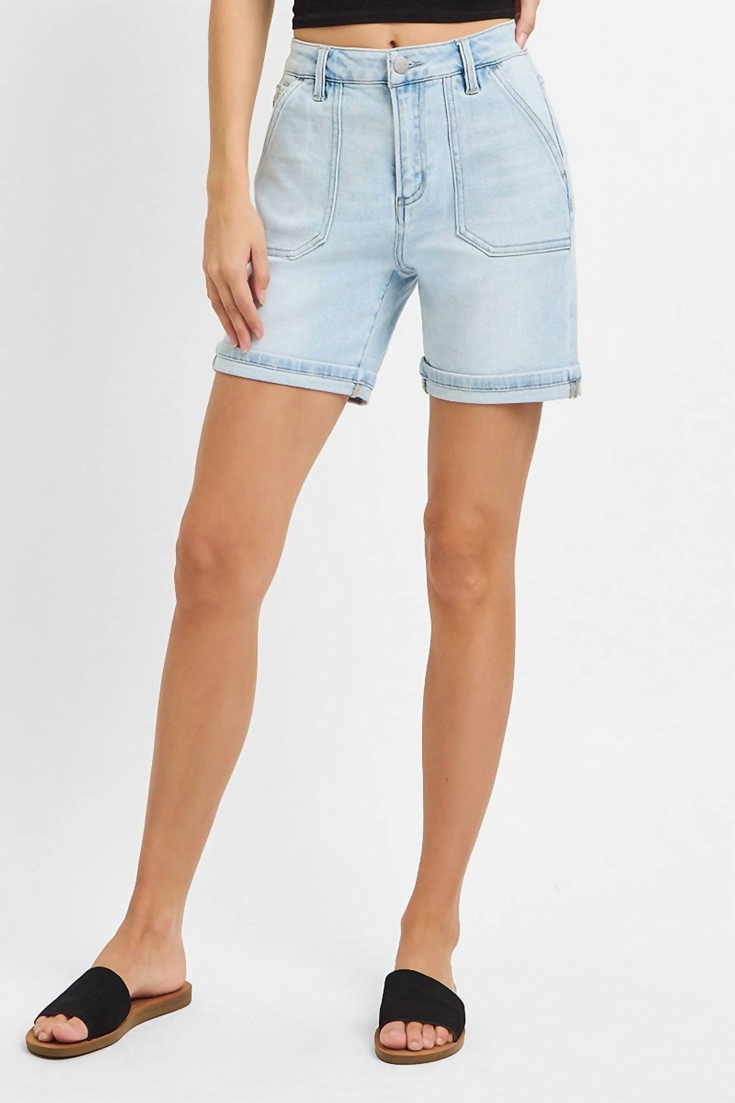 Risen - High Rise Patch Pocket Cuffed Relaxed Shorts