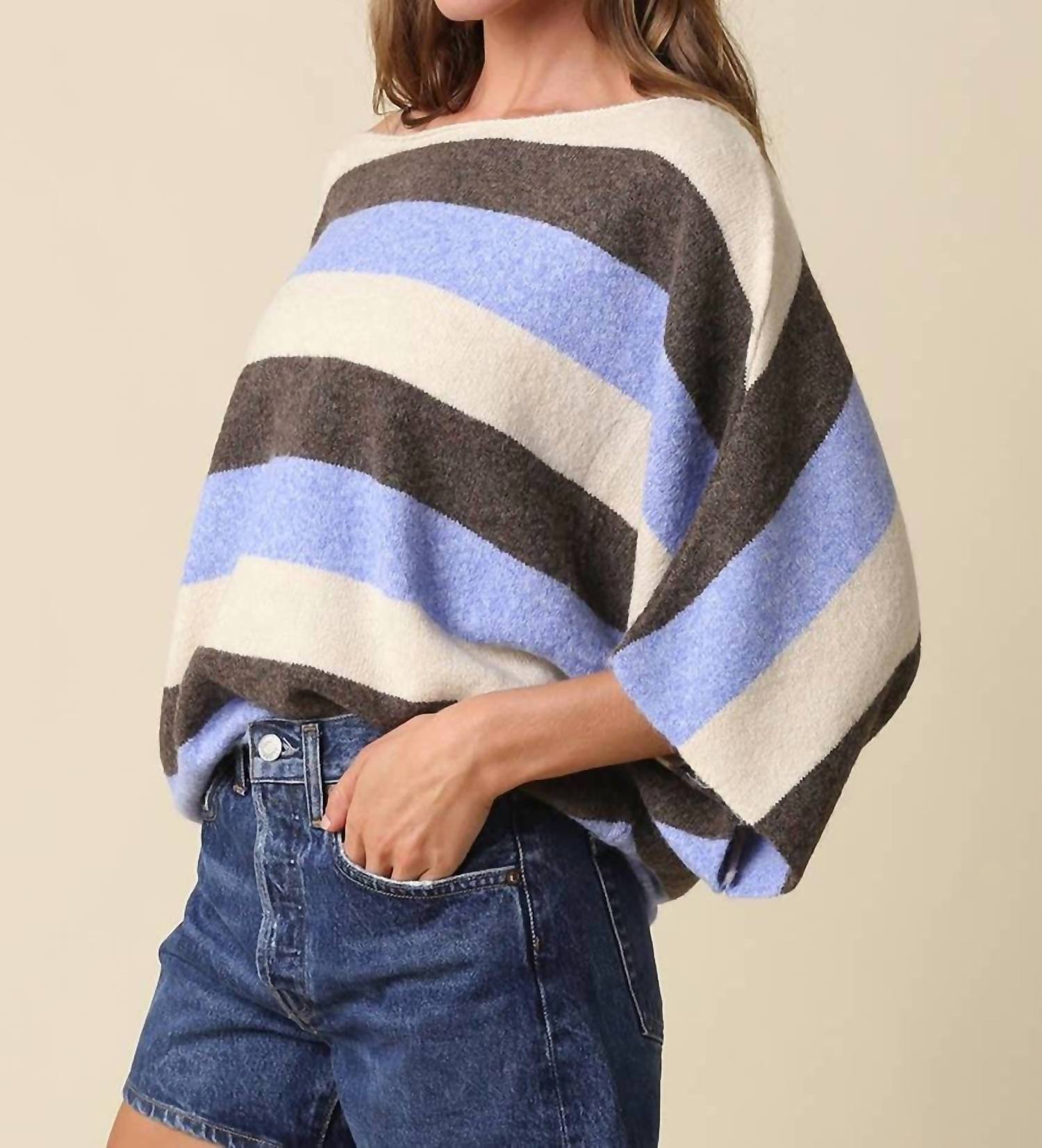 Olivaceous - Katie Stripe Dolman Knit Top
