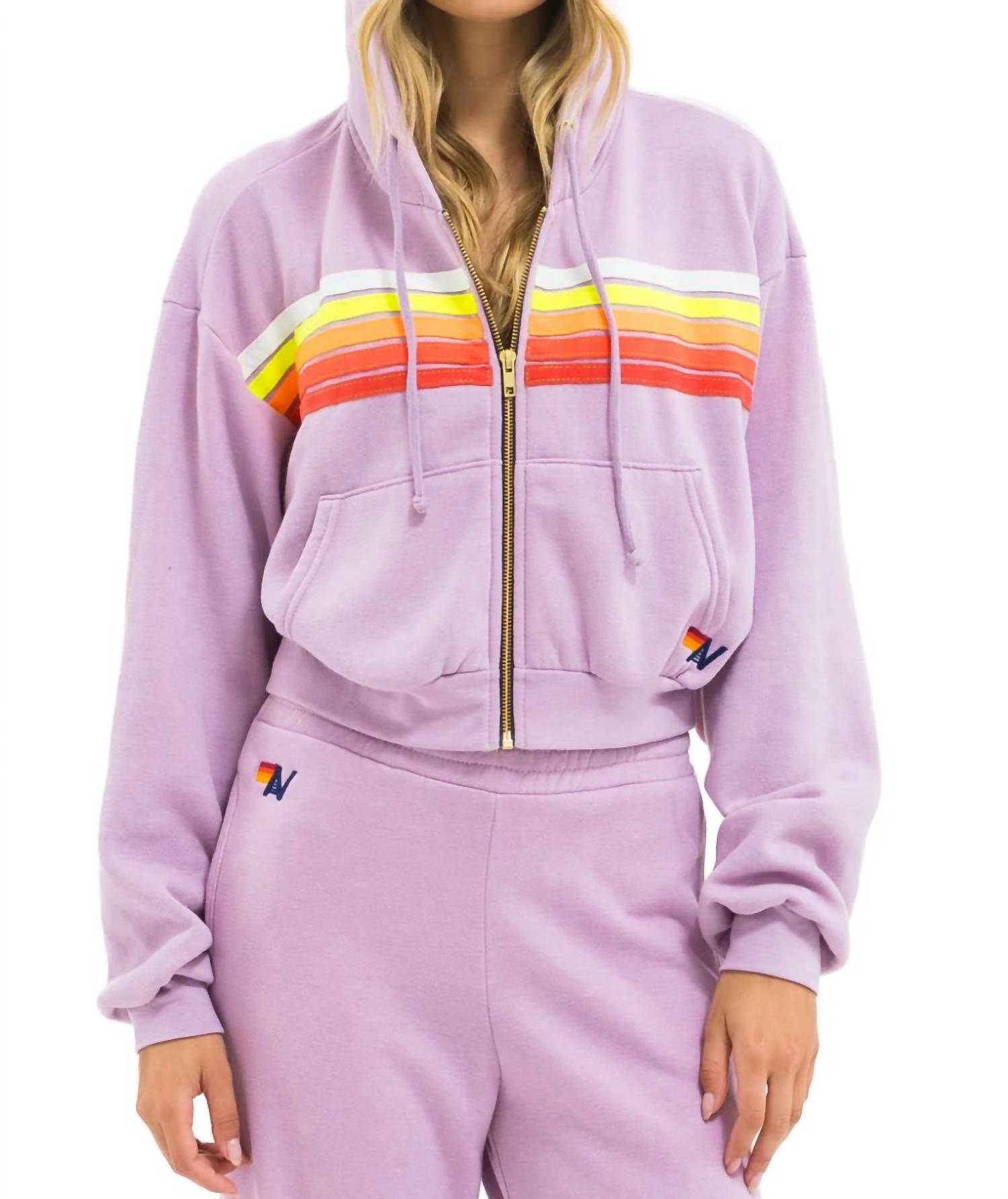 Aviator Nation - Five Stripe Cropped Zip Hoodie