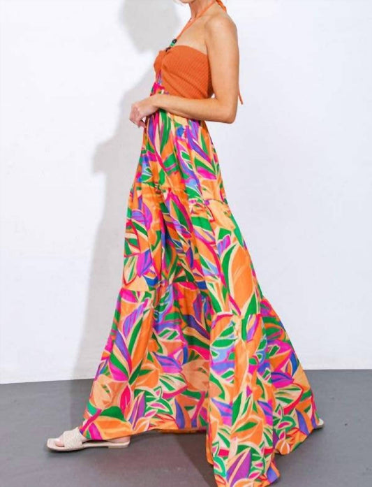 Flying Tomato - Sunset Getaway Crochet & Print Maxi Dress