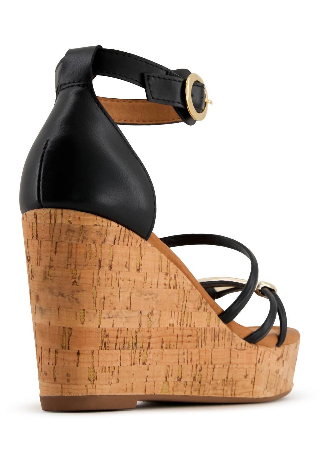 Andrea Women's Cork Wedge Heel Sandal in black - women's sandal - detail view