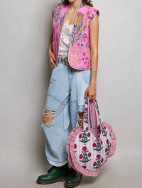 Pol - Heart Shaped Ruffle Edge Quilted Tote Bag
