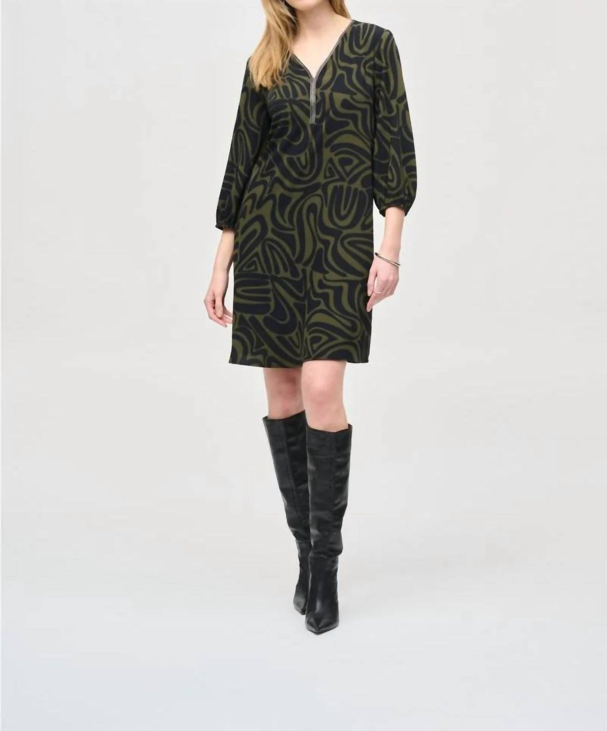 Joseph Ribkoff - Abstract Print Puff Sleeve Shift Dress