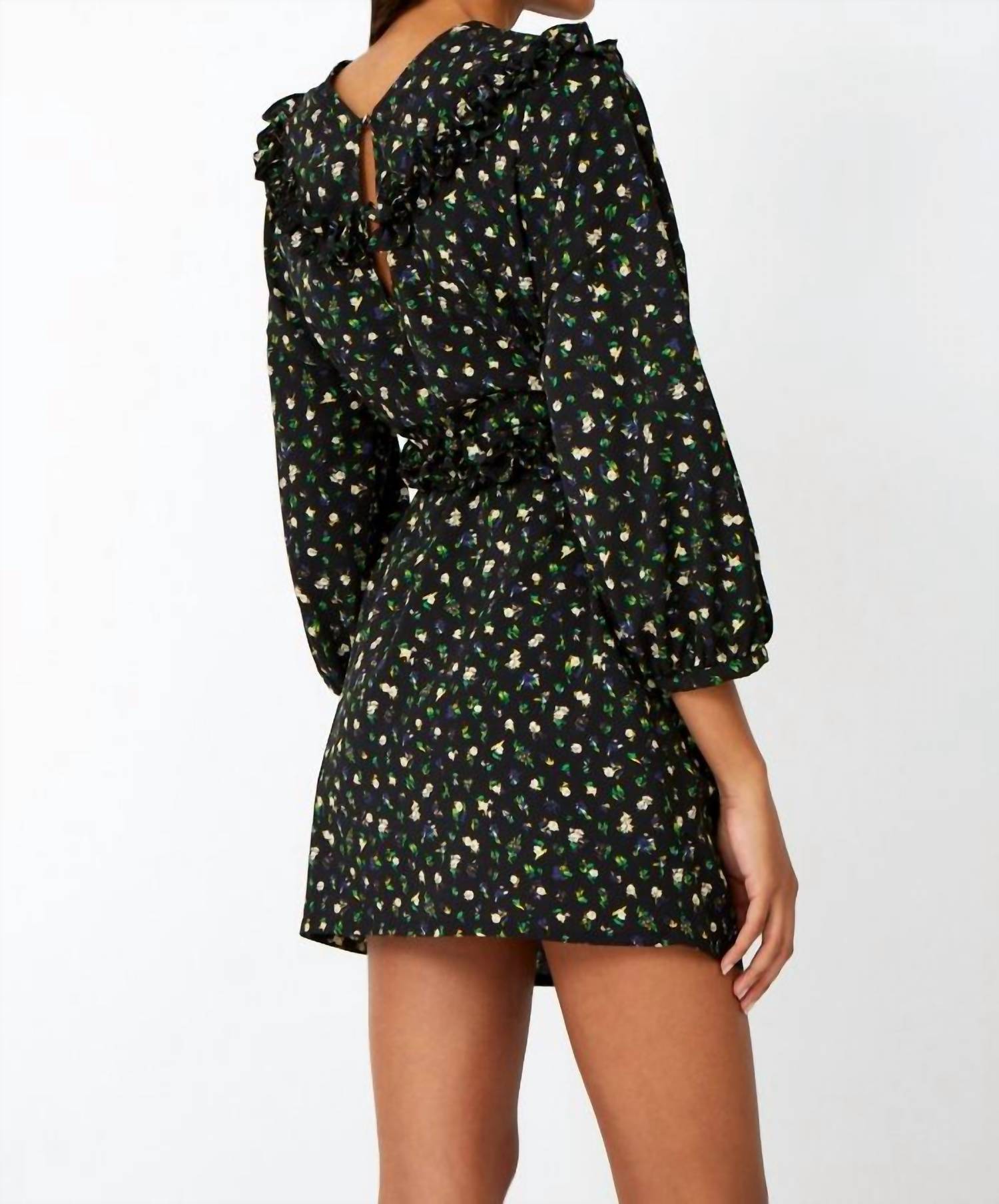 ROSEANNA Dylan Wave Mini Dress in noir floral - women's dress - detail view