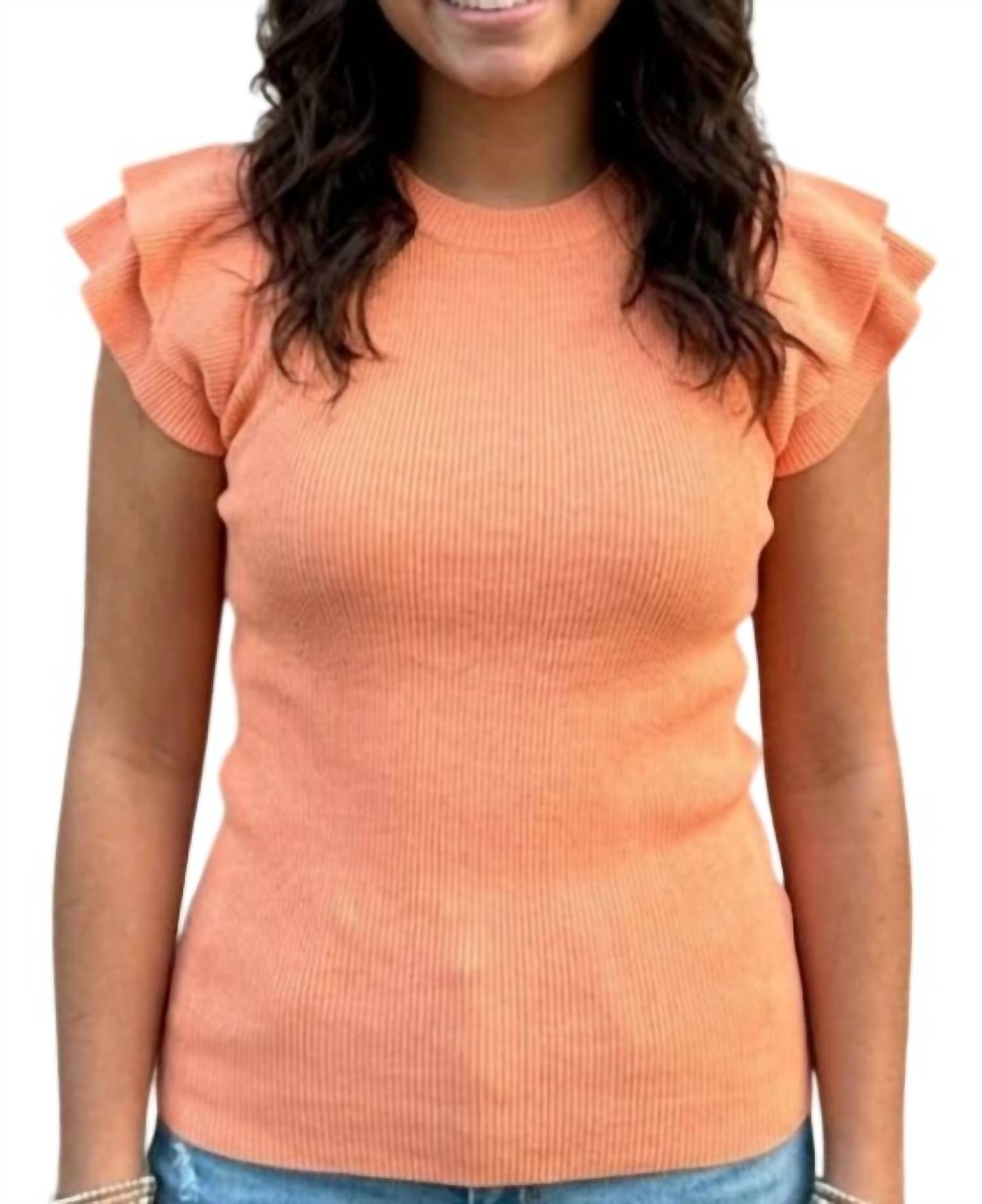 Fate - Ribbed Knit Flutter Sleeve Top
