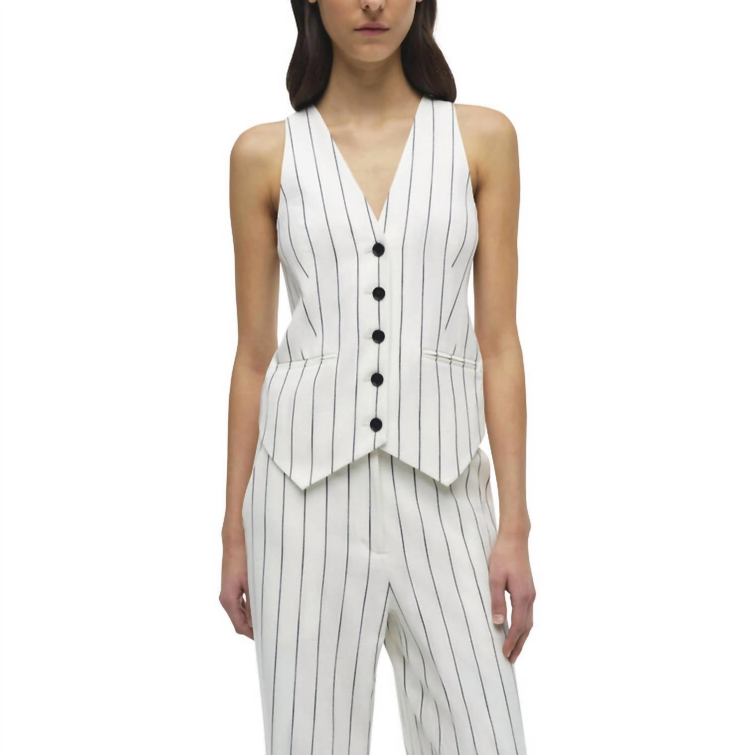 SIMKHAI Sabina Button-front Vest in midnight stripe - women's jacket