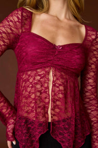 PAPERMOON Juliette Lace Top in red - women's long sleeve top - alternate view