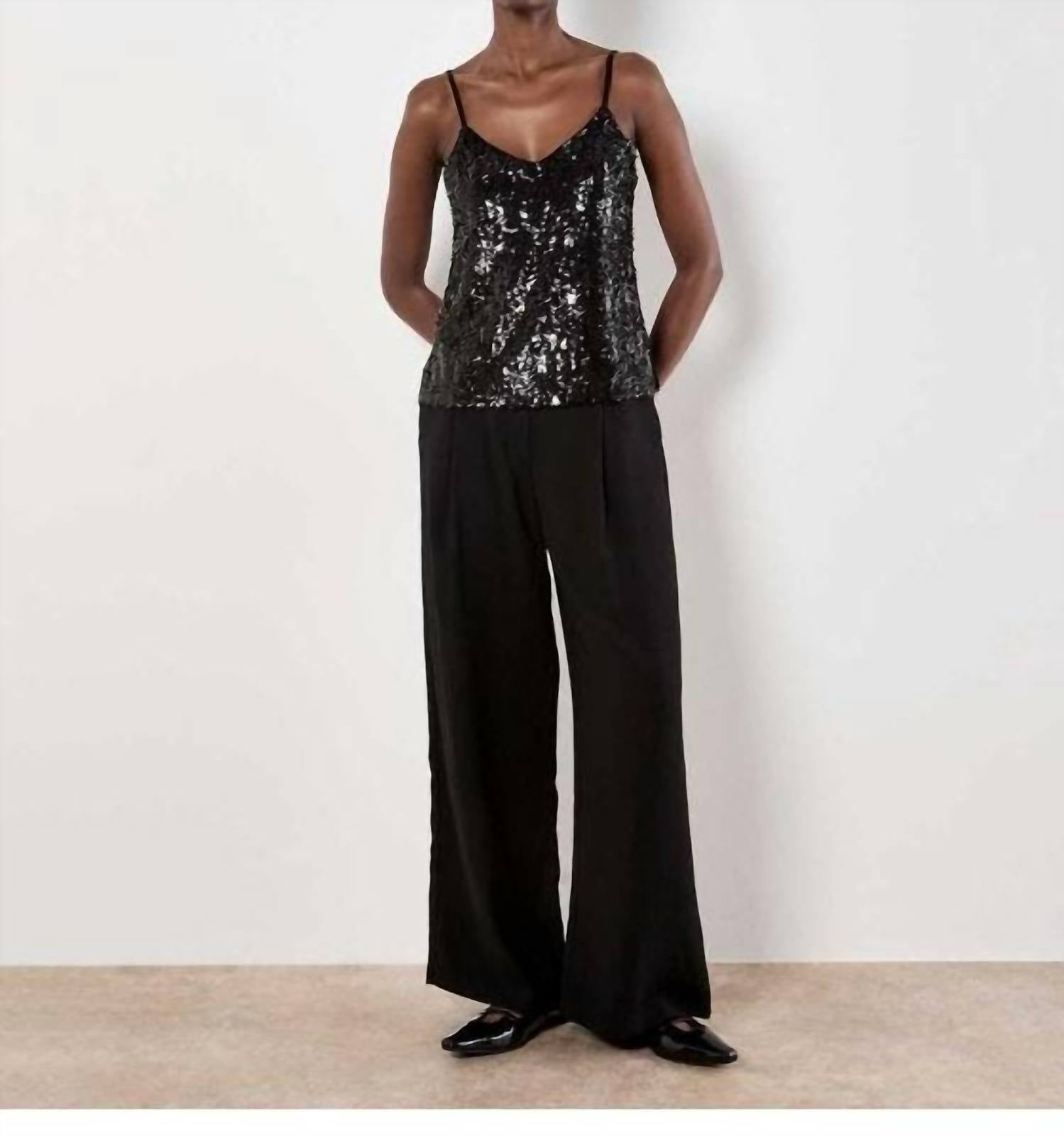 APRICOT Sequin Cami Top in black - women's shirt - alternate view