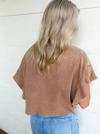 Ee:Some - Women's Waffle Knit Tiered Flutter Sleeve Crop Top