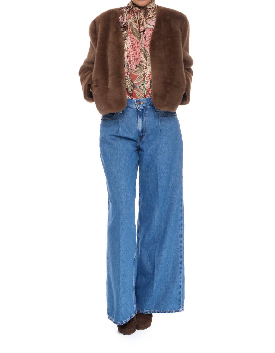 LUCY PARIS Plaza Faux Fur Jacket in brown - women's jacket - detail view