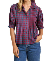 TROVATA Jess Blouse in poppy pine check - women's blouse