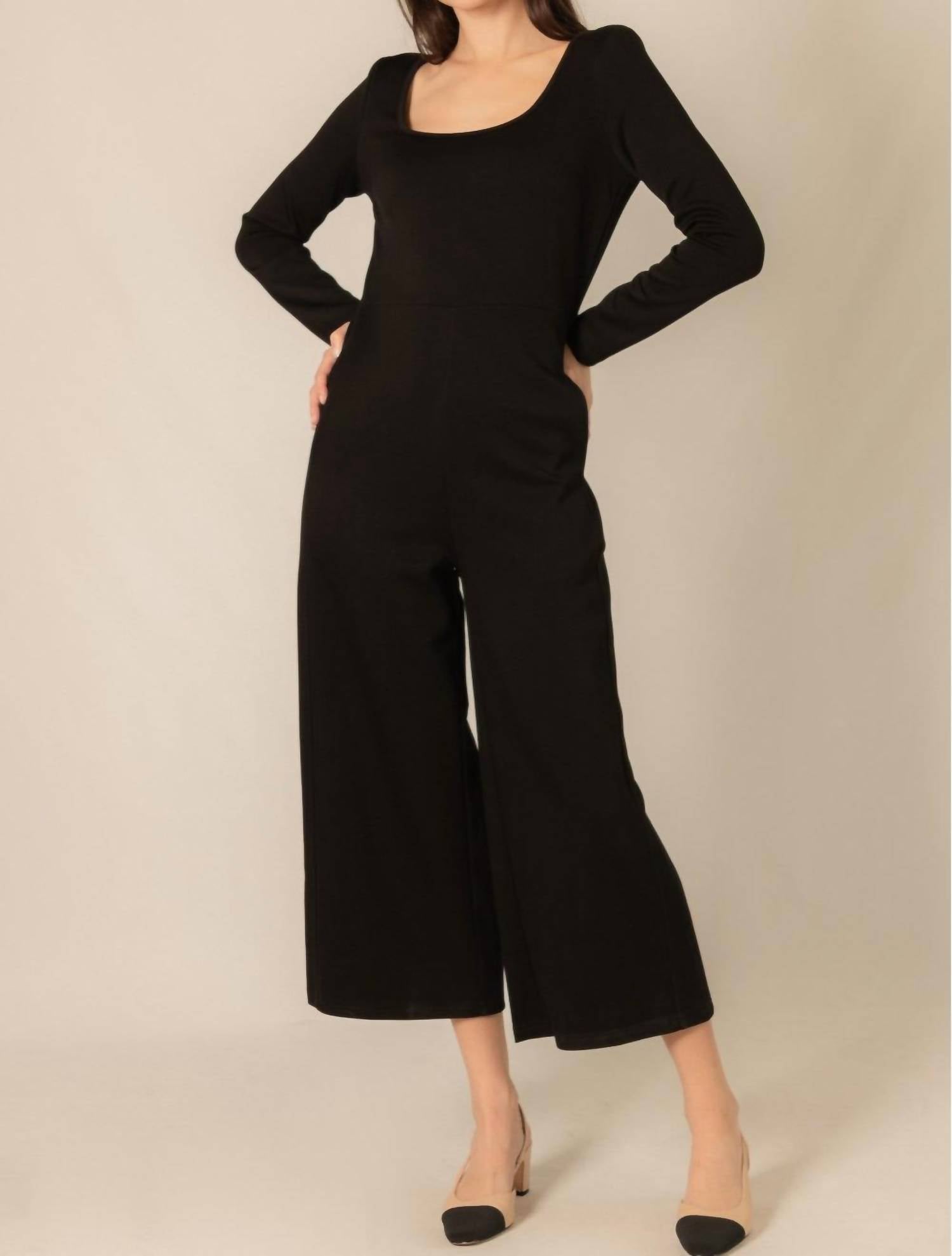 P.CILL Butter Modal Fitted Long Sleeve Jumpsuit in black - women's pants - alternate view