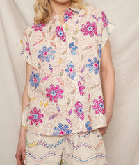 En Creme - Embroidered Short Sleeve Button Down Shirt