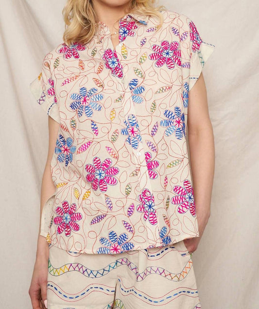 En Creme - Embroidered Short Sleeve Button Down Shirt