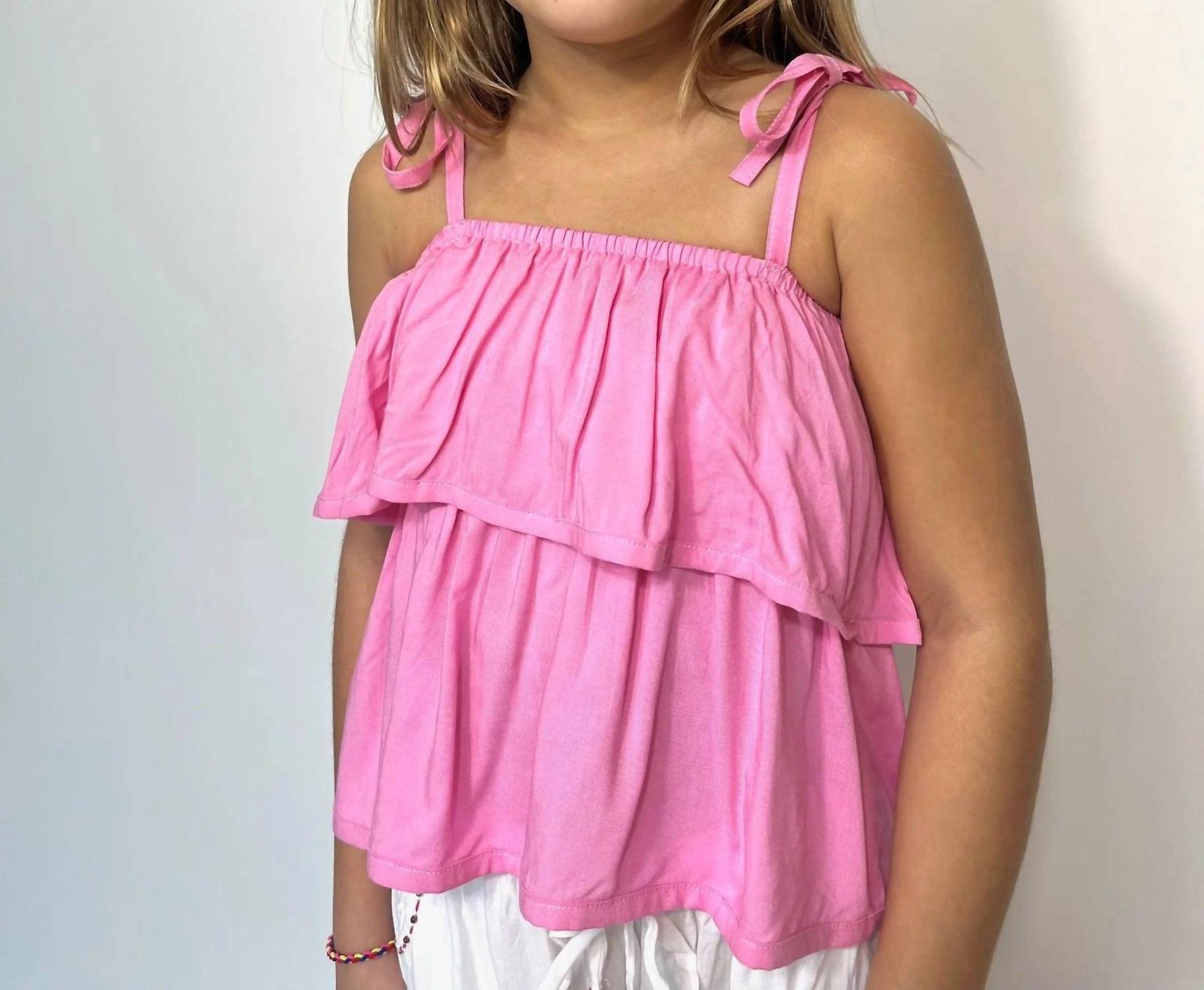 SKEMO Girls' Solid Tie Top in pink - kids' tank top