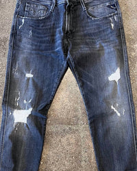 REPLAY Men's Anbas Slim Fit Distressed Jean in grey - men's jeans - detail view