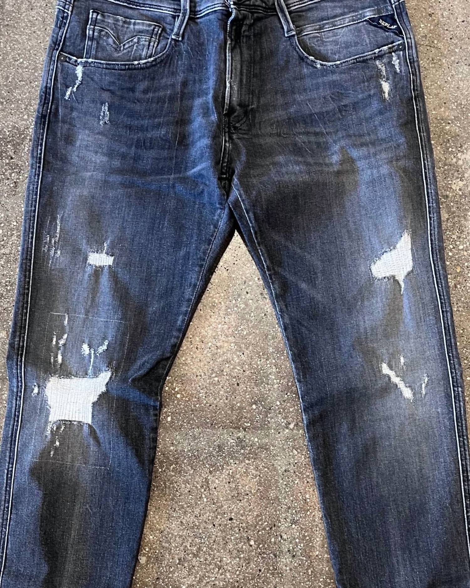 REPLAY Men's Anbas Slim Fit Distressed Jean in grey - men's jeans - detail view