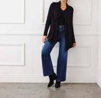 Karen Kane Long Sleeve Ribbed Drape Front Cardigan in black - women's cardigan - view 5