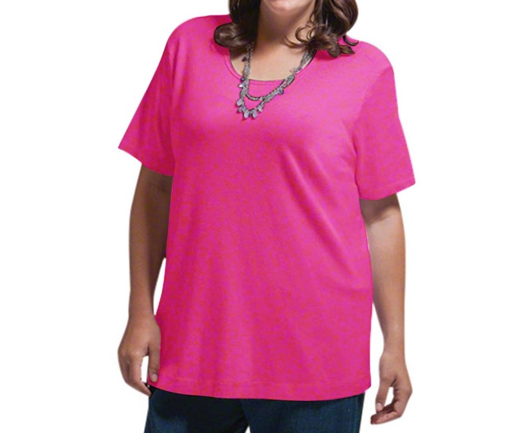 On The Plus Side - Solid Short Sleeve U-Neck Tee - Plus