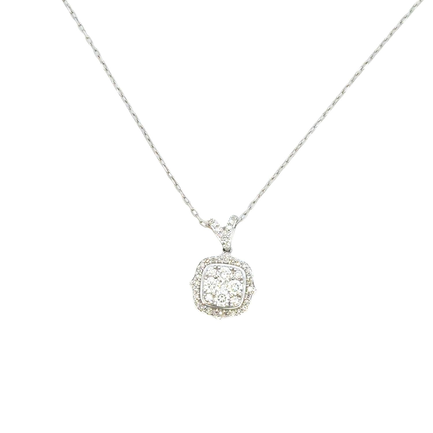 Aamiaa - 0.61 Carat Natural Diamond Cushion Halo Cluster Pendant