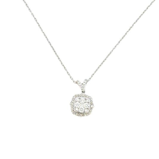 Aamiaa - 0.61 Carat Natural Diamond Cushion Halo Cluster Pendant