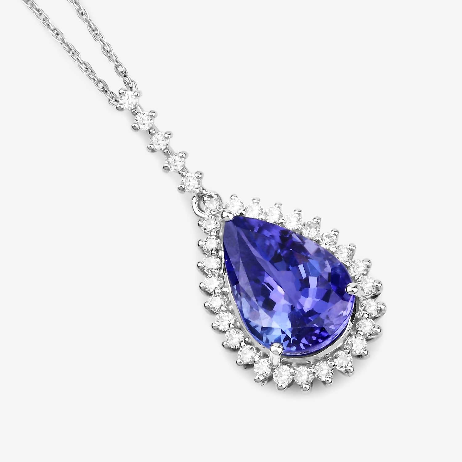 Diana M Jewels Women's Pear Natural Tanzanite Pendant Necklace (3.05 Ct) - Signature Plus in 14k white gold - women's jewelry - detail view