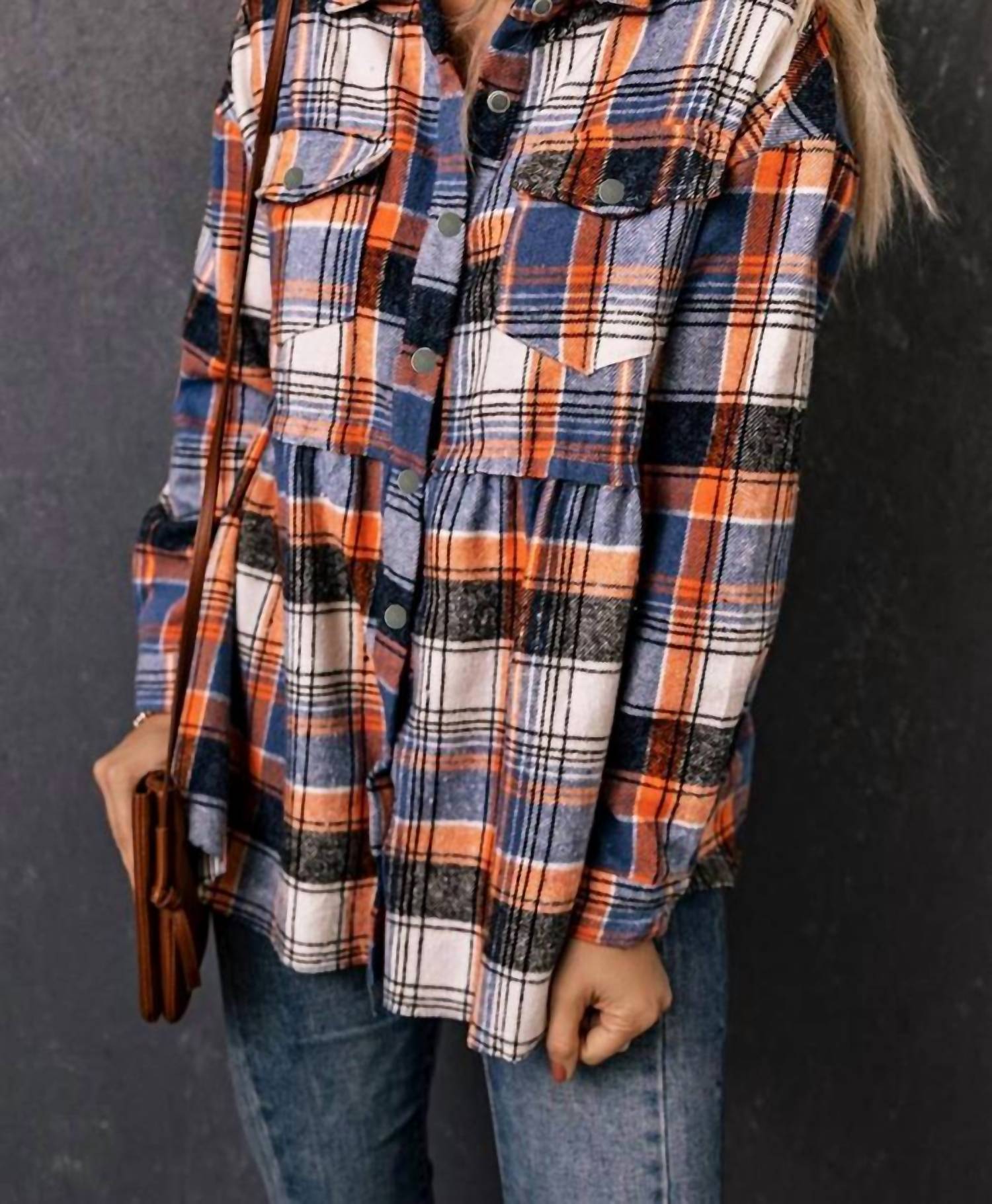 Shiying Fashion - Plaid Ruffled Shirt Jacket