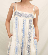 En Creme - Embroidered Jumpsuit With Tassel Shoulder Ties And Lurex Det