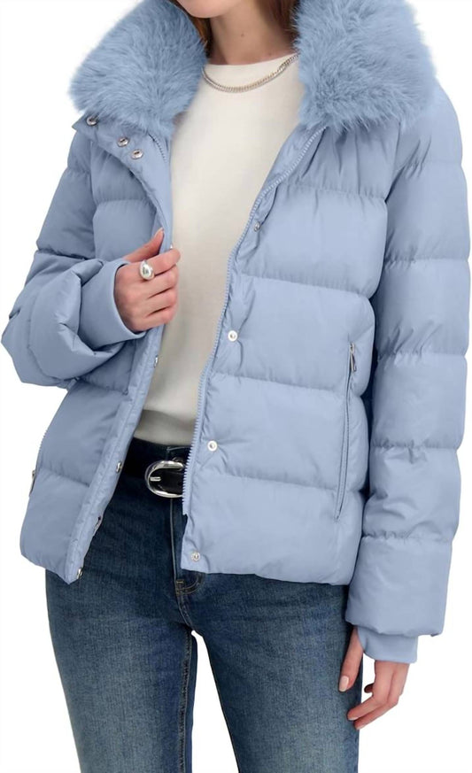 Tahari - Short Quilted Puffer Jacket With Faux Fur Collar & Detachable Hood