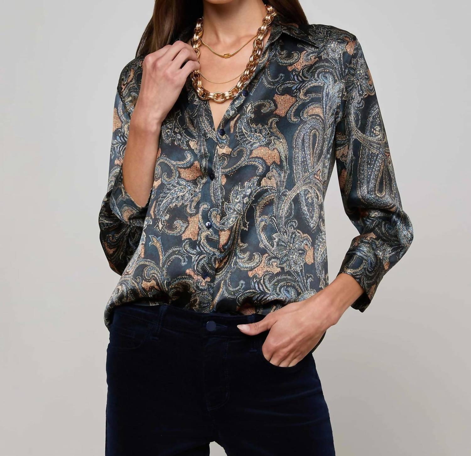L'Agence - Women's Dani Quarter Sleeve Etched Paisley Blouse