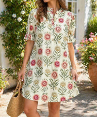 Umgee - Floral Puff Sleeve Babydoll Dress