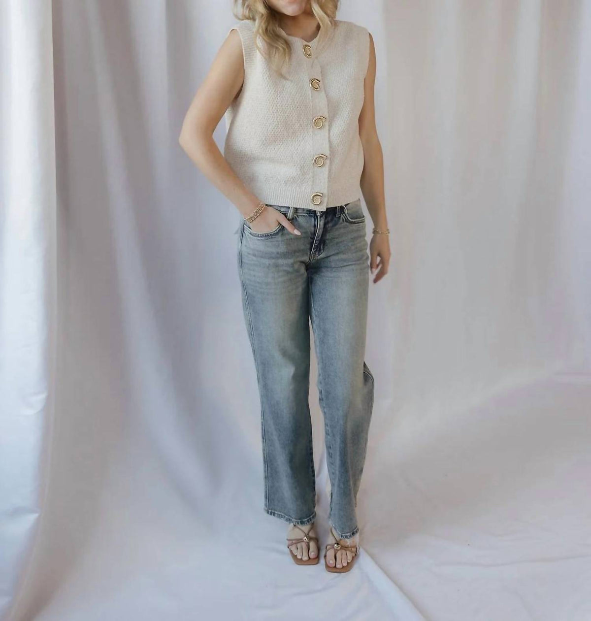 By Together - Oyster Cafe Seashell Button Sweater Top