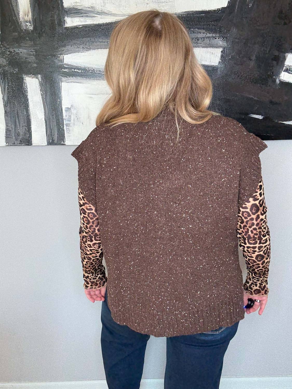 Mustard Seed Button Down Vest Cardigan in dark chocolate - women's cardigan - detail view