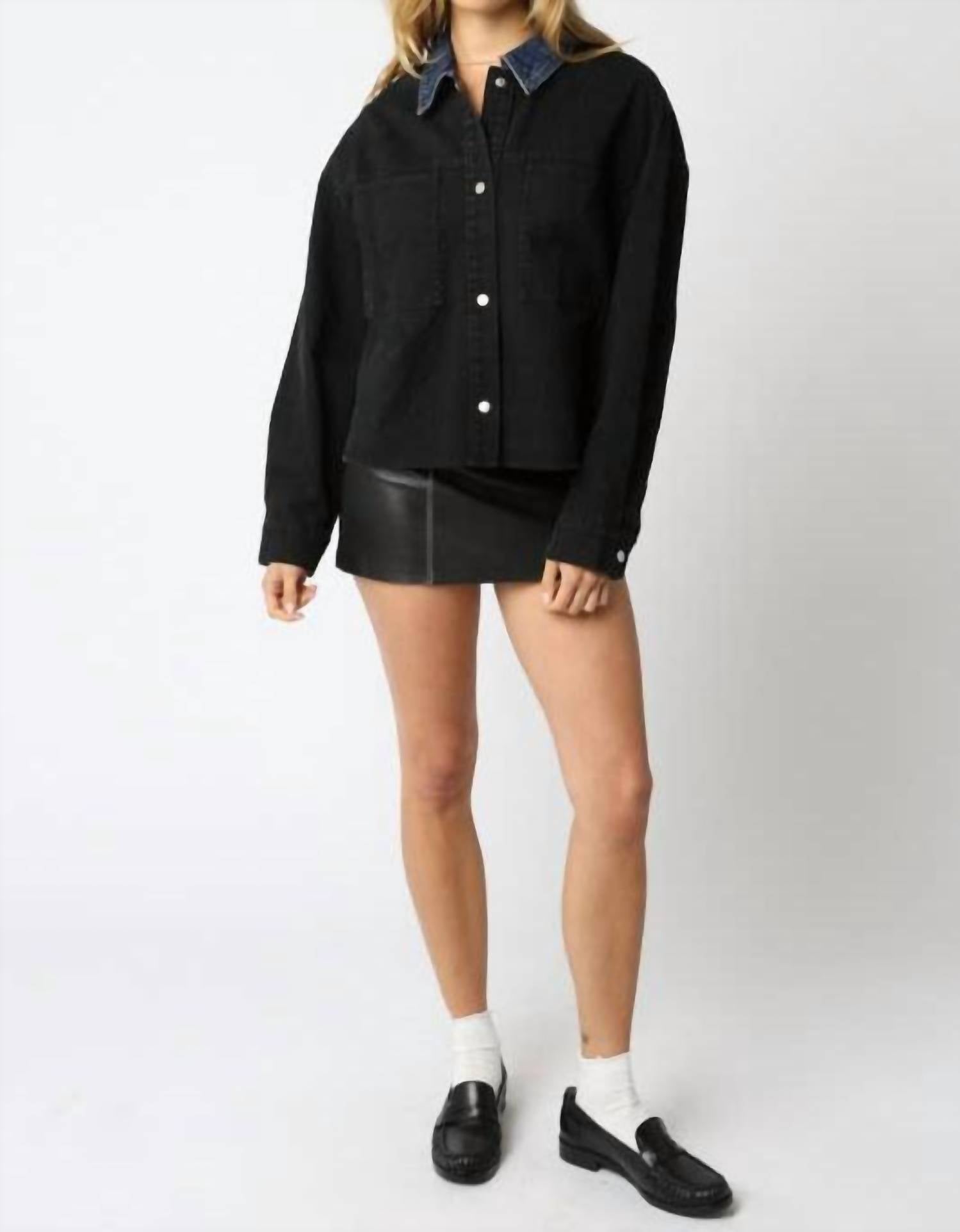 OLIVACEOUS Ricki Contrast Jacket in black denim - women's jacket - view 4