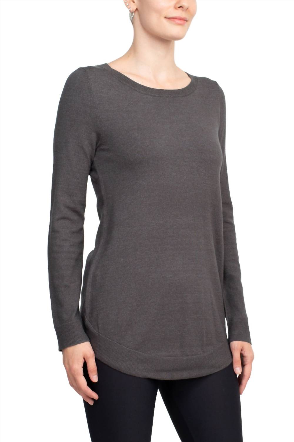 Cupio - Scoop Neck Long Sleeve Solid Knit Top