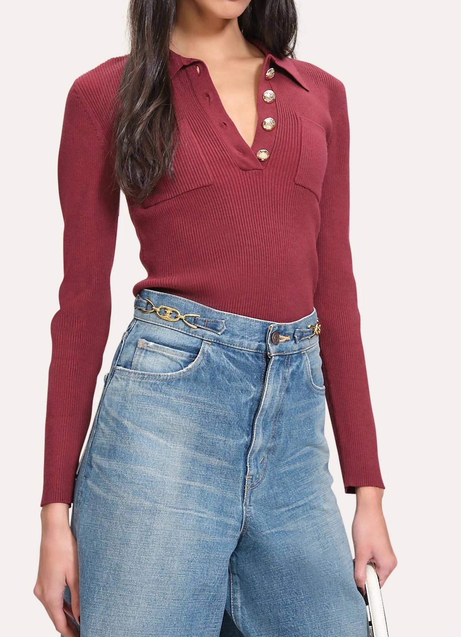 Elie Tahari - Soft Ribbed Polo Sweater