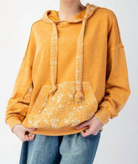 SurelyMine Mineral Wash Bandana Pocket Hoodie Sweatshirt in marigold - women's top