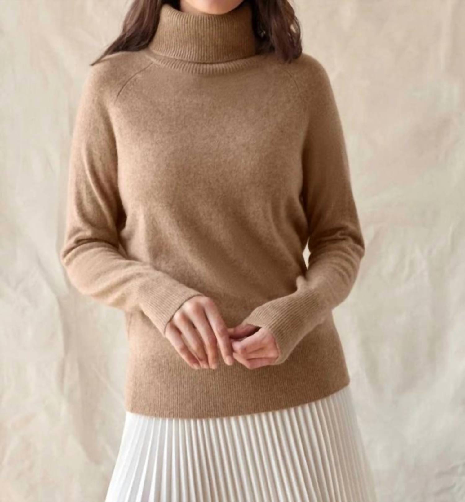 White + Warren Cashmere Essential Turtleneck Sweater in beige - women's sweater