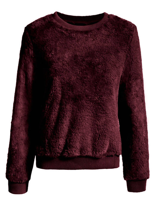 Bobi - Ribbed Fuzzy Crewneck Pullover Sweater