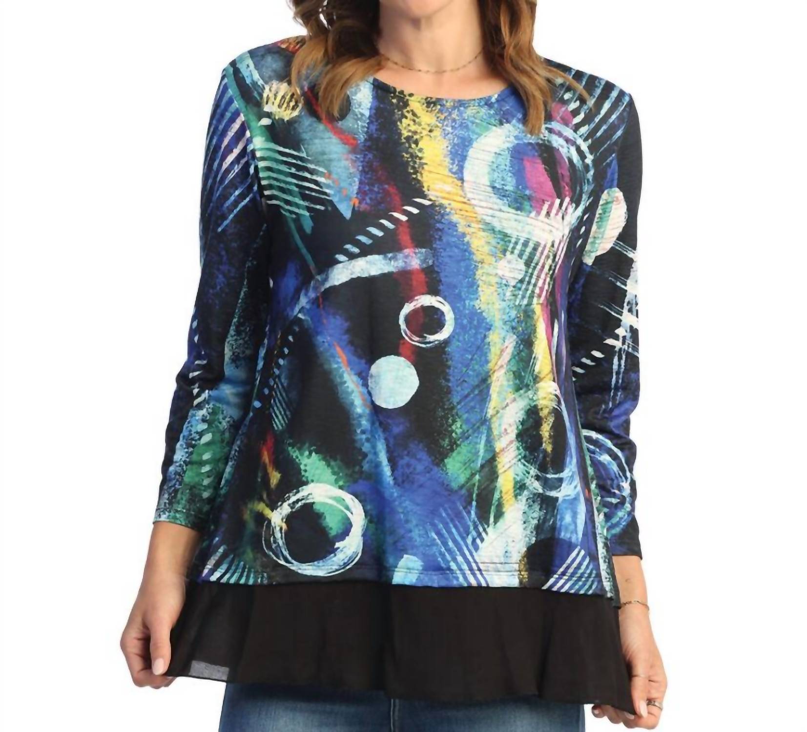 Jess & Jane - Geo Pop Sublimination Contrast Hem Top