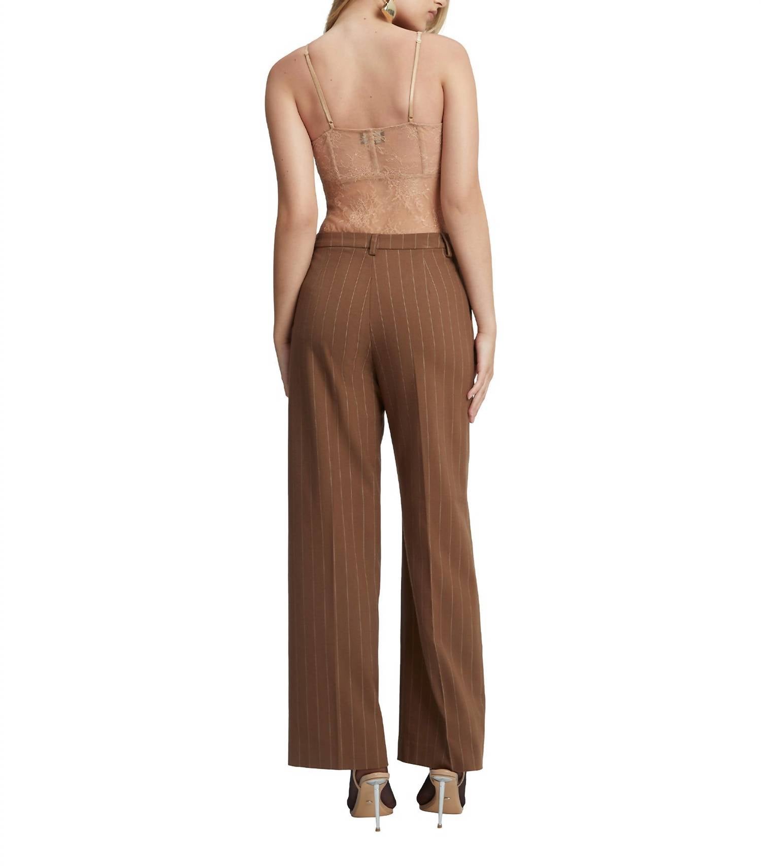 BARDOT Fleur Lace Bodysuit in biscuit - women's shirt - detail view