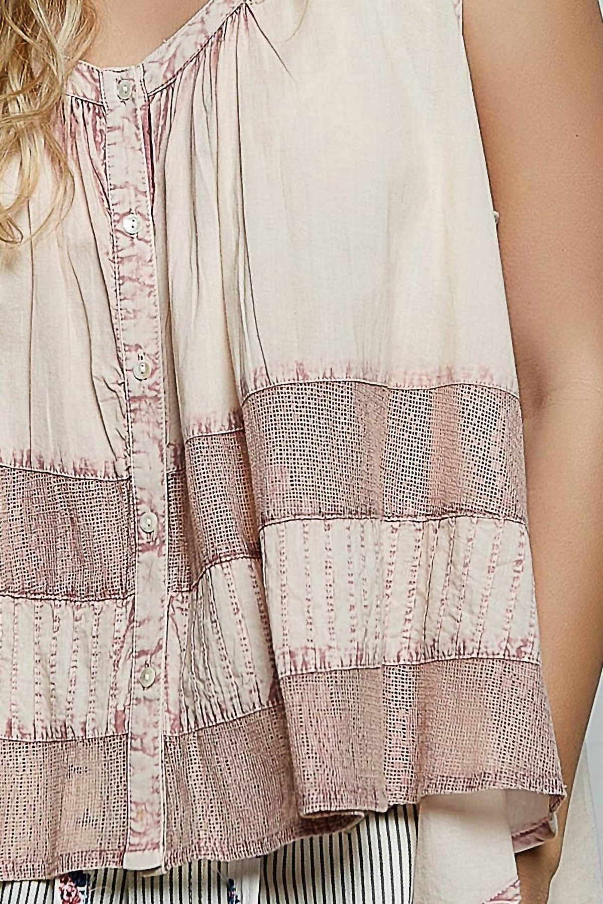 Pol - Sleeveless Crochet Woven Blouse Top