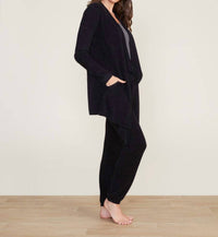 BAREFOOT DREAMS Cozychic Lite Island Wrap Cardigan in black - women's cardigan - detail view