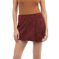 naked zebra Asymmetric Faux Suede Skort in bordeaux - women's shorts