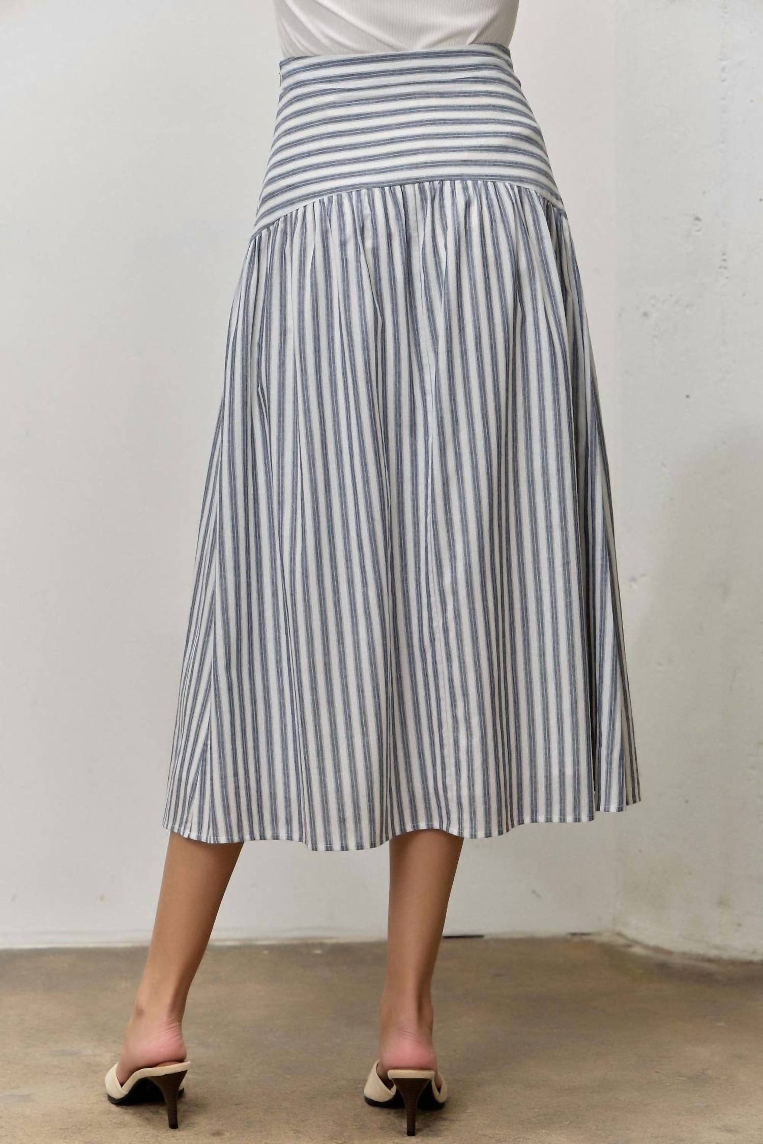 Polagram - Striped Cotton Midi Skirt