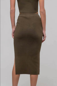 The Workshop - High Waist Side Slit Sweater Knit Midi Skirt