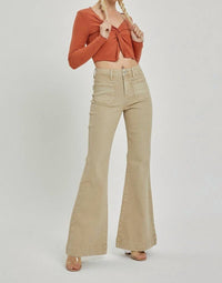 Risen - High Rise Front Patch Pocket Bell Bottom Pants