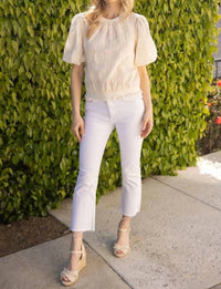 Voy - Floral Embroidered Elastic Knit Top
