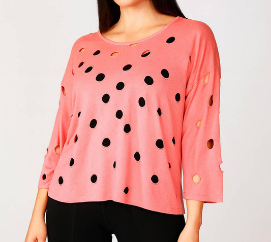 French Kyss - Solid Holey Crewneck Top